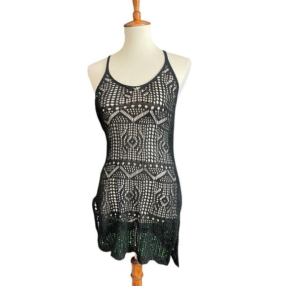 Unbranded Tops - Black Crotchet Tank Top Cover Up Women Size Medium Beach Wear Boho Sheer Whimsy